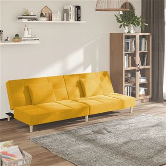 Sofá-cama 2 lugares com duas almofadas vidaXL | tecido amarelo - 1