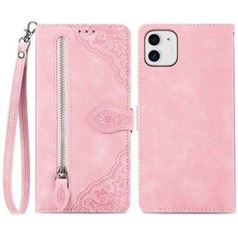 Capa PU padrão de flor, fecho magnético com suporte e alça Magunivers para iPhone 11 6.1'' - rosa - 1