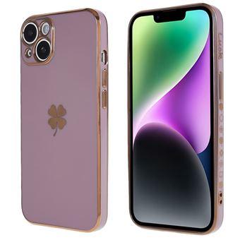 Capa e TPU padrão de trevo de quatro folhas, galvanoplastia Magunivers para iPhone 14 - roxo - 1