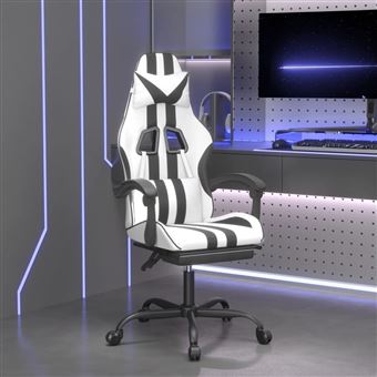 Cadeira de gaming giratória vidaXL com apoio de pés | couro artificial | branco/preto - 1