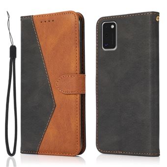 Capa PU + TPU emenda de dois tons com Suporte Preto/Castanho e Correia para Samsung Galaxy A41 (Global Version) - 1
