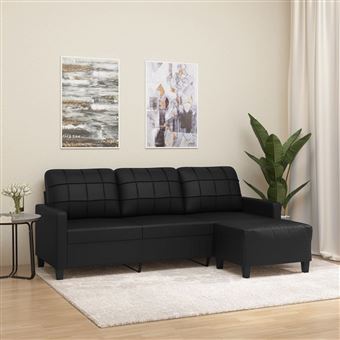 Sofá de 3 lugares com apoio de Pés vidaXL | 180 cm | couro artificial preto - 1