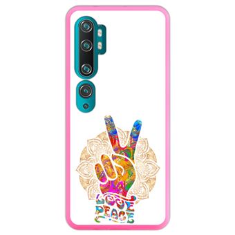 Capa Hapdey para Xiaomi Mi Note 10 - Note 10 Pro - CC9 Pro | Silicone Flexível em TPU | Design Victoria Hippie, Amor e Paz - Rosa