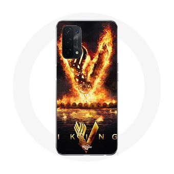 Capa Maniacase para Oppo A54 5G Vikings Series Temporada 6 Logotipo V Epée de Feu Fundo Preto - 1