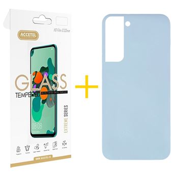 Pack 1 x Película de Vidro Temperado 2.5D + Capa Accetel para Samsung Galaxy S22 Plus 5G Silicone Líquido Azul Claro - 1