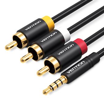 Cabo de Áudio e Vídeo Vention | Jack 3.5 mm 3 Conetores Macho para 3 RCA Macho | 1,5 m - Preto Metalizado - 1