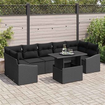 Conjunto de Sofá de Jardim vidaXL | 8 Peças | Preto Rattan Sintético - 1