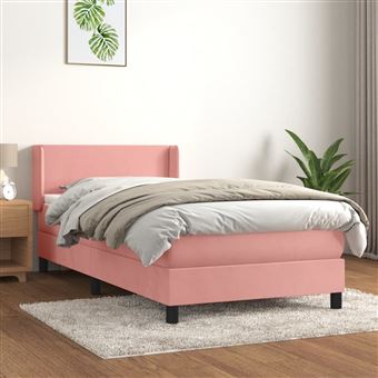 Cama com molas e colchão vidaXL | 90x200 cm | veludo rosa - 1