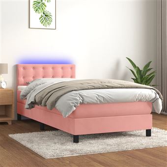 Cama box spring com colchão e LED vidaXL |  90x200 cm | veludo rosa - 1