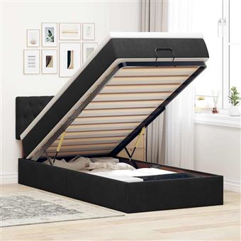 Estrutura de cama otomana vidaXL com colchão preto 100x200 cm | Veludo - 1