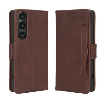 Capa FOXDOCK Protetora para Sony Xperia 1 V | Suporte e Flip de couro PU | À Prova de Choque | Castanho - 1
