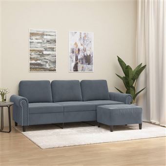 Sofá de 3 lugares com apoio de pés vidaXL | 180 cm | veludo cinza-escuro - 1