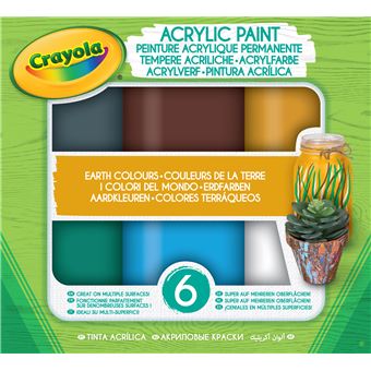 Tinta acrílica crayola 54-4411 azul, castanho, verde, cinzento, branco, amarelo 59 ml - 1