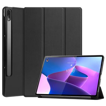 Capa magunivers PU função de despertar/dormir automático com suporte dobrável em três partes preto para Lenovo Tab P12 Pro - 1