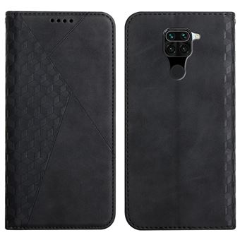 Capa PU + TPU toque de pele de padrão de Diamante com Suporte Preto para Xiaomi Redmi Note 9 (MTK Helio G85) - 1