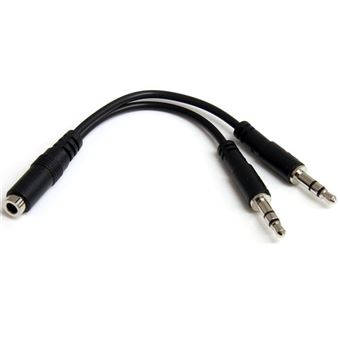 Cabo de Áudio StarTech.com Adaptador Divisor de Auricular de 3,5 mm com 4 Pinos para 2x 3 Pinos 3,5mm - F/M | Preto - 1