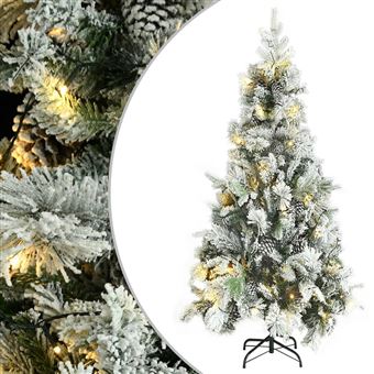 Árvore de Natal pré-iluminada vidaXL com flocos neve e pinhas PV E - 1