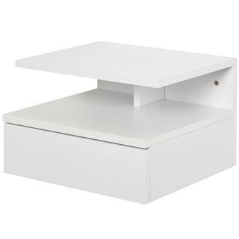 Conjunto 2 Mesas de Cabeceira Flutuantes HOMCOM | Gaveta + Prateleira Aberta | Montado na Parede | Madeira | 35x32x22,5 cm - Branco - 1