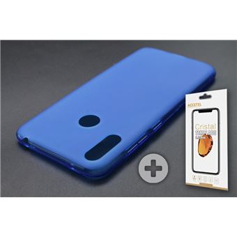 Conjunto com Película de Vidro Temperado e Capa Skyhe para Huawei Y7 2019 Gel Azul