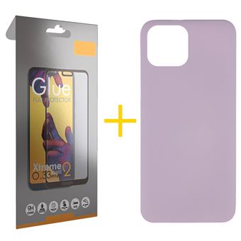 Pack 1 x Película de Vidro Temperado Full + Capa skyhe para Apple iPhone 14 Plus Silicone Líquido - Roxo - 1
