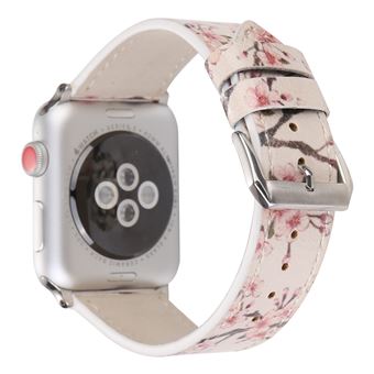 Bracelete de Couro HSMY Padrão de Flores para Apple Watch Series 6/ SE/ 5/ 4 | 40 mm - Rosa Claro - 1