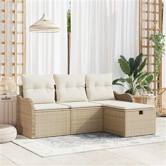 Conjunto de Sofá de Jardim com Almofada vidaXL | 4 Peças | Rattan Sintético - 1