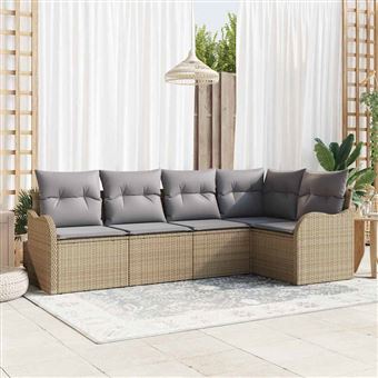 Conjunto de Sofá de Jardim vidaXL | com armazenamento 5 Peças | Bege vime PE - 1