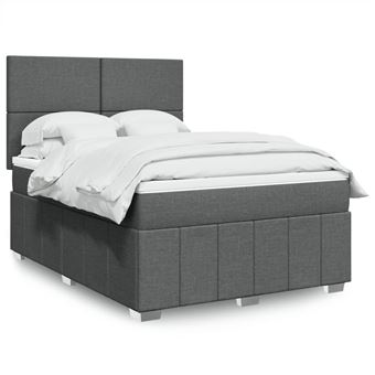 Cama com molas/colchão vidaXL | 140x200 cm | tecido cinzento-escuro - 1
