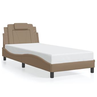 Estrutura cama com cabeceira vidaXL | couro artificial | 90x190 cm | cappuccino - 1