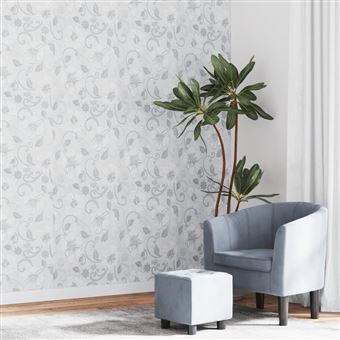 Papel parede 3D vidaXL com padrão flores | 10x0,53 m | não-tecido cinza - 1