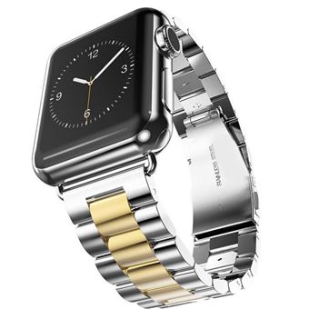 Bracelete de Aço Inoxidável HSMY para Apple Watch Series 6/ SE/ 5/ 4 | 44 mm - Prata&Rosa Dourado - 1