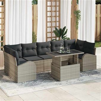 Conjunto de Sofá de Jardim com Almofada vidaXL | 8 Peças | Cinzento-claro - 1