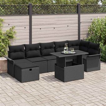 Conjunto de Sofá de Jardim vidaXL | 8 Peças | Preto Rattan Sintético - 1