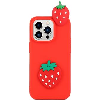Capa de Silicone Desenho de figura de desenho animado 3D, anti-riscos Magunivers para iPhone 14 Pro - morango - 1