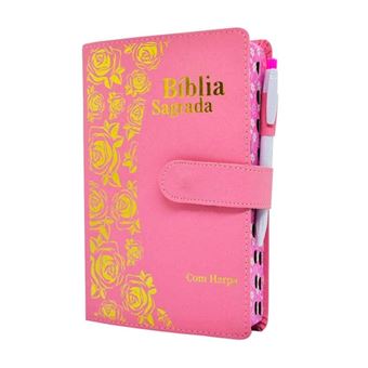 Biblia Rc Letra Hipergigante Com Harpa Botao Com Caneta Rygu Rosa Claro - 1