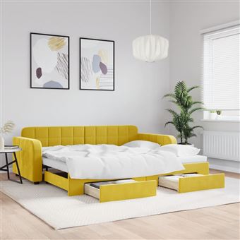 Sofá-cama com Gavetão e Gavetas vidaXL | 90x200 cm | veludo amarelo - 1