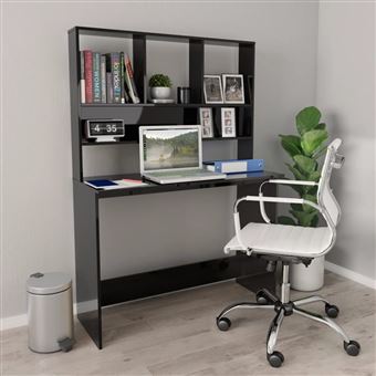 Secretária com Prateleiras vidaXL 110x45x157cm contraplacado preto brilhante - 1