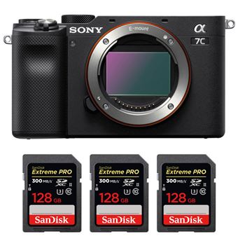 Câmara Sony Alpha a7C Corpo Preto + 3 SanDisk 128GB Extreme PRO UHS-II SDXC 300 MB/s - Preto - 1