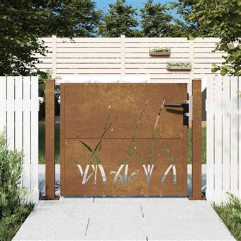 Portão de Jardim vidaXL | 100x75 cm | em aço corten com design de grama - 1
