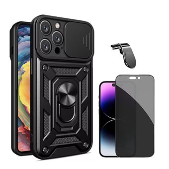 Kit Película 5d Anti-Spy + Capa Magnetic Military Defender Slide Window Anti-Impacto + Suporte Magnético L Safe Driving Carro Phonecare para Apple iPhone 16 Pro Max | Preto - 1