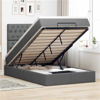 Estrutura de cama otomana com colchão vidaXL | cinza escuro tecido - 1