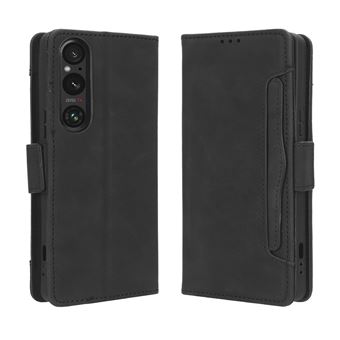 Capa FOXDOCK Protetora para Sony Xperia 1 V | Suporte e Flip de couro PU | À Prova de Choque | Preto - 1
