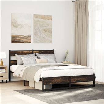 Estrutura de Cama sem Colchão vidaXL | 160x200 cm | metal carvalho fumado - 1