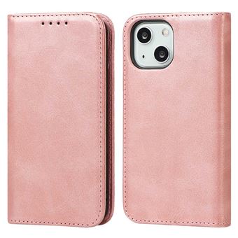 Capa PU textura da panturrilha, fechamento automático magnético, à prova de choque com apoio Magunivers para iPhone 14 - ouro rosa - 1