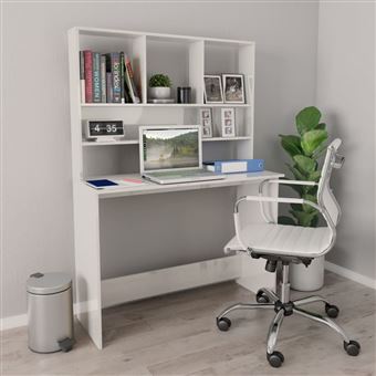 Secretária com Prateleiras vidaXL 110x45x157cm contraplacado branco brilhante - 1