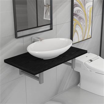 Conjunto de 2 Móveis de Casa de Banho VidaXL Cerâmica - Preto - 1