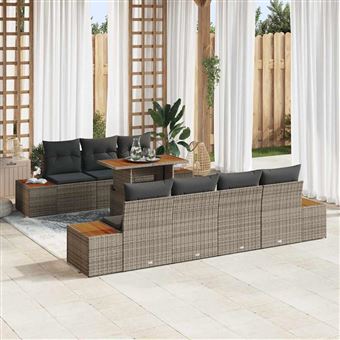 Conjunto de Sofá de Jardim vidaXL | 8 Peças | Cinzento Rattan Sintético - 1