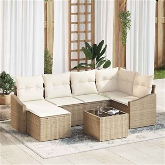 Conjunto de Jantar para Jardim com Almofada vidaXL | 7 Peças | Bege e Creme - 1