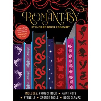 Romantasy Stenciled Book Edges Kit Create Epic Editions of Your Most Magical Books - Includes: Project Book, Paint Pots, Stencils, Sponge Tools, Book Clamps - 1