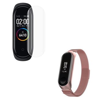 Kit Phonecare Bracelete Milanese Loop Fecho Magnético + Película Protectora Ecrã Gel Full Cover para Xiaomi Mi Band 7 - Rosa - 1